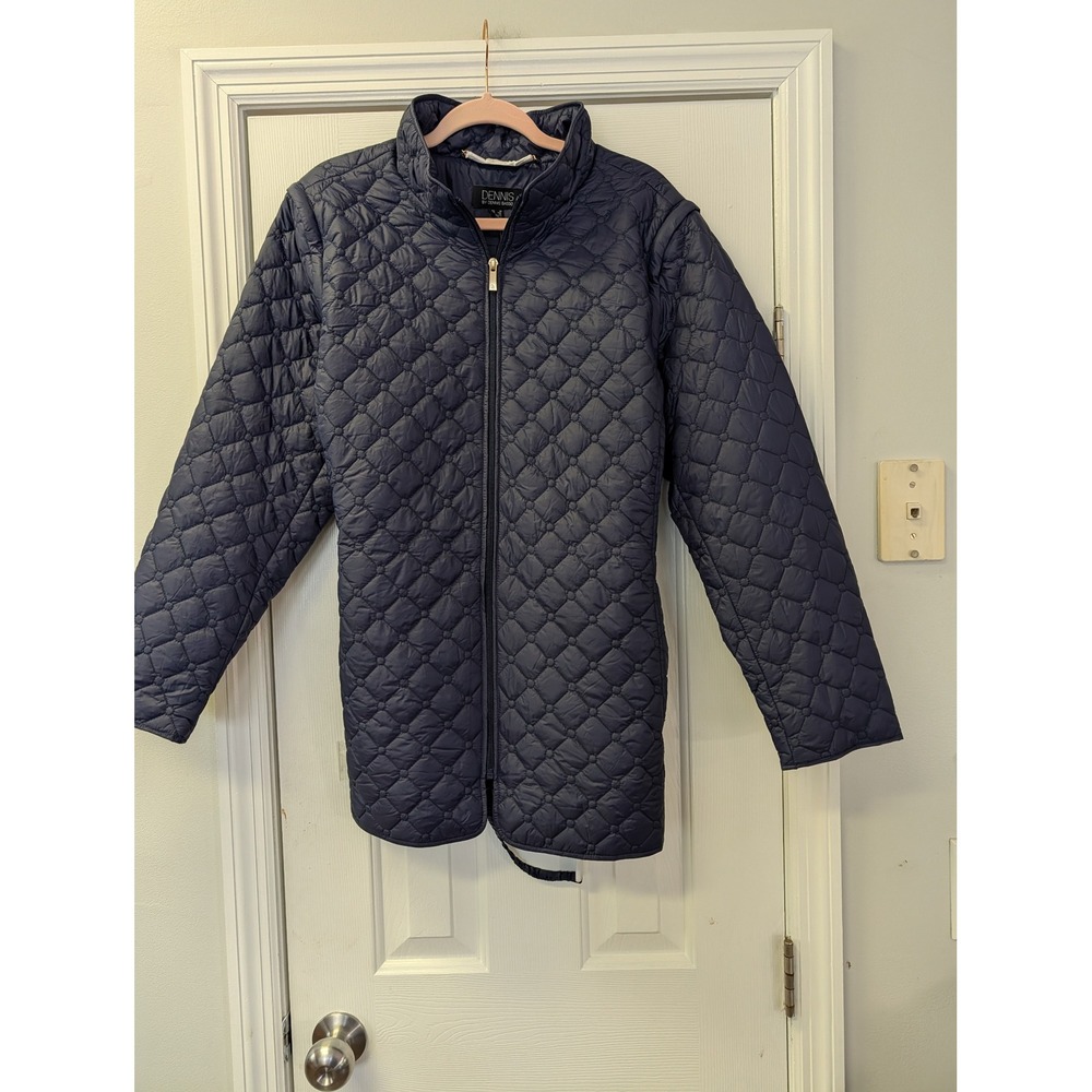 Dennis Basso Navy Blue Quilted Zip Front Magnetic Closure Jacket‎ Womens 1X